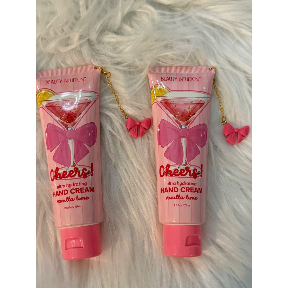 Beauty Intuition Cheers Vanilla Lime Hand Cream 2.5oz Set of 2 Pink Bow Charm